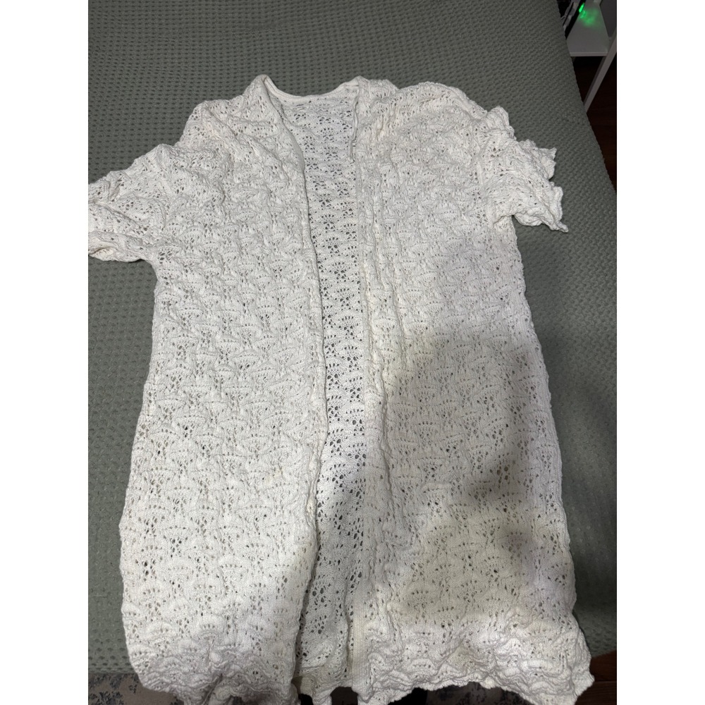 Aerie Crochet Knit Swim Cover Up Cream White Open Front Short Sleeve OS